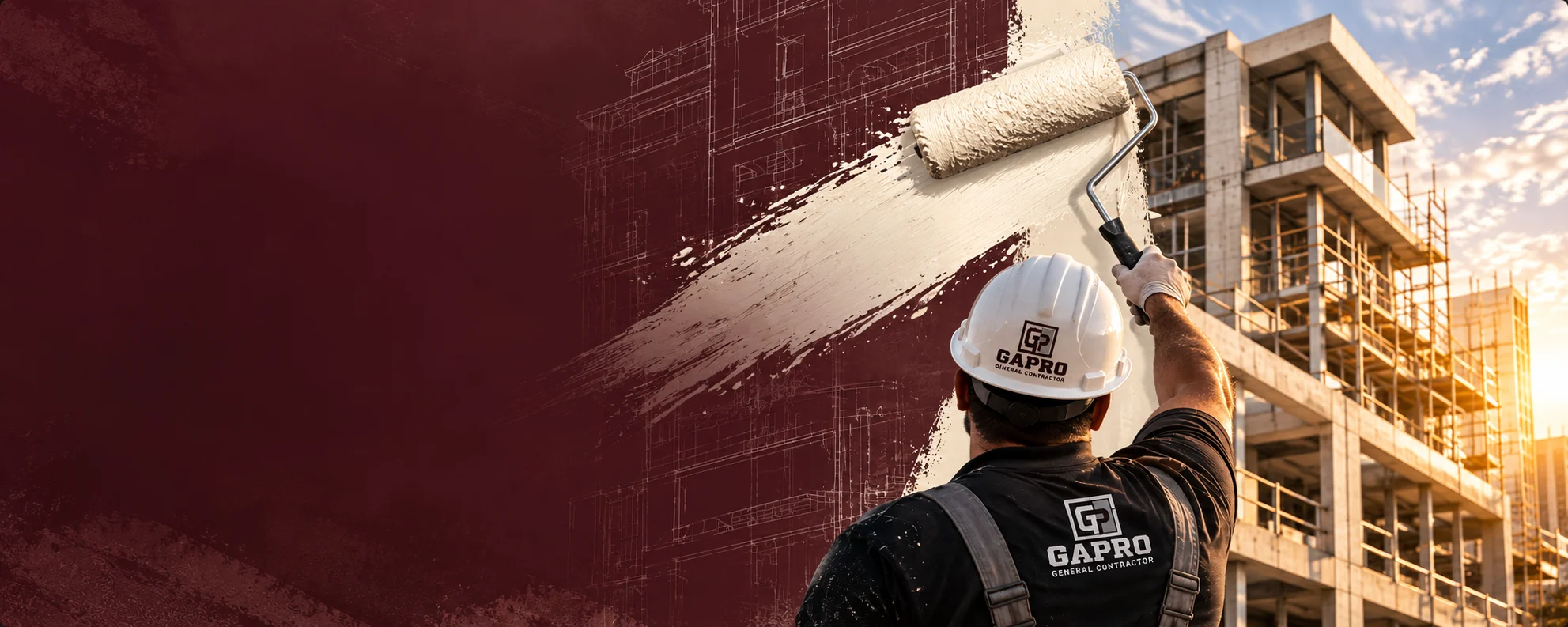 GAPRO GENERAL CONTRACTOR worker painting beside a construction site